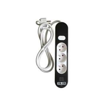 Bloc 3p inter usb 1.5m, bl/nr